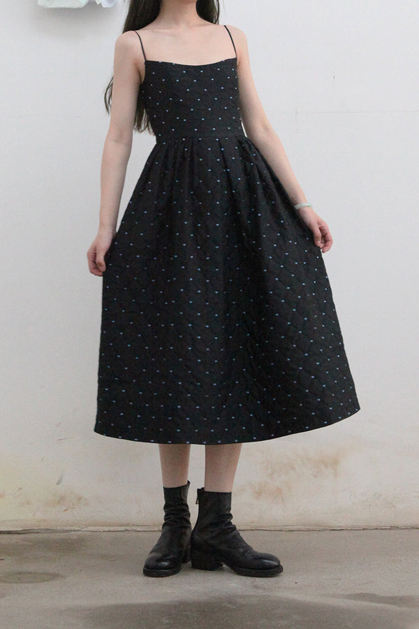 MING MA jacquard pleated waist suspender skirt AW21-DR19-BKJAC